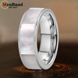 White Mother Of Pearl Shell Inlay Plane Polished Black Tungsten Ring for Men Women