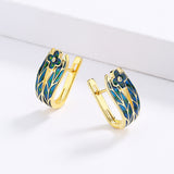 Cyan Irregular Flower Design Elegant Handmade Enamel Stud Fashion Earrings