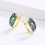 Cyan Irregular Flower Design Elegant Handmade Enamel Stud Fashion Earrings