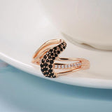 Vintage Style Unusual Geometric Filled 14K Rose Gold With Black AAA+ Zircon Fashion Elegant  Rings - Fine Jewellery