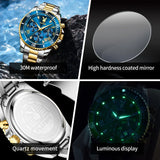 PLAYBOY Popular Original Stainless Steel Waterproof Quartz Multifunction Casual Fashion Trend Mens Watches