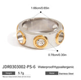 18K Gold Plated Stainless Steel Geometric Fashion Ring With Zircon Crystals Charm Jewellery