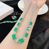 Luxury Vintage Square Lab Created Emeralds And AAA+ Zircon Necklaces Earrings Bracelets Rings - Jewellery Set - The Jewellery Supermarket