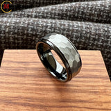 Stepped Edges Multifaceted Hammered Brushed Finish 6/8MM Tungsten Carbide Rings