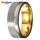 Offset Grooved Brushed Finish 6/8MM Men Women Tungsten Carbide Wedding Rings