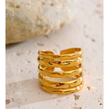 18K Gold Plated Stainless Steel Layered Wide Geometric Charm Open Ring Fashion Jewellery