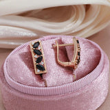 Fashion Vintage Design Square 14K Rolled Rose Gold AAA Black Zircon Crystals Stud Luxury Earrings - Fine Jewellery