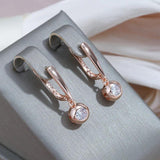 Marvelous Round Sparkling Rolled 14K Rose Gold AAA Zircon Diamonds Pendant Earrings For Women  Jewellery