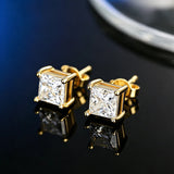 Princess Cut Moissanite Diamonds Stud Earrings with GRA Certificate, Silver Jewellery