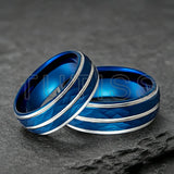 Black Blue Hammered 8mm Tungsten Carbide Wedding Engagement Rings