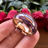Purple Crystal Stone Inlay Domed Polished 6mm 8mm Tungsten Wedding Men Women Rings