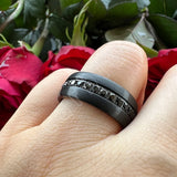 Single Row Black Cubic Zirconias Inlay Brushed Finish 8mm Tungsten Steel Combination Rings
