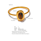 18K Gold Plated Fashion Natural Stone Stainless Steel Oval Thin Chic Ring for Women