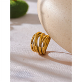 Stainless Steel 18K Gold Plated Geometric Golden Wide Trendy Ring Charm Jewellery