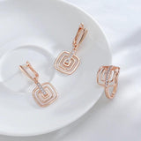 Hollow Square 14K Rolled Rose Gold With AAA Zircon Diamonds Long Drop Earrings - High Quality Daily Fine Jewellery