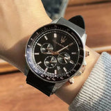 Amazing Gold Maserati Men's Watch Sports Leisure Luxury Europe and America Large Dial Black Silicone StrWatch.