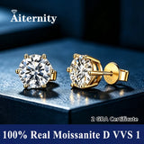 Classic D Colour VVS1 Moissanite Diamonds Stud Silver Earrings or Men and Women