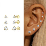 Sterling Silver Six Claws Sparkling Moissanite Diamonds Flat Back Stud Earrings