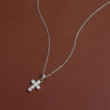 New Sparkling Real 0.1 Carat 3mm Moissanite Diamonds Cross Pendant Necklace For Women Silver Party Fine Jewellery - The Jewellery Supermarket