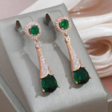 Luxury Water Drop 14K Rolled Rose Gold AAA Zircon Ruby/Emerald Dangle Earrings For Women - Fine Jewellery