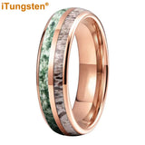 Polished Bevel Edges Deer Antler And Moss Agate Inlay 6/8mm Tungsten Carbide Rings