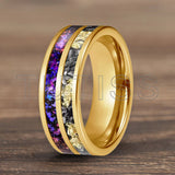 Orion Nebula and Meteorite Gold Foil Inlay 8MM Tungsten Carbide Rings
