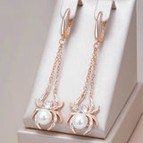 14 Karat Gold Filled Spider Design AAA Zircon Diamonds Pearl Tassel Dangle Earrings