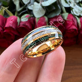 Bright Meteorite and Malachite Inlay 8MM Tungsten Carbide Wedding Men Women Ring