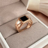 Two Tone 14K Gold Filled AAA Black Zircon Fashion Men's Signet Big Size Ring