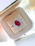 Excellent Lab Created Ruby Flower Ring Set with High Quality AAAAA High Carbon Diamonds, Versatile Luxury Jewellery - The Jewellery Supermarket