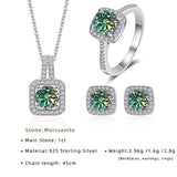 Total 4 Carat Moissanite Diamonds 3 Pieces Set Necklace Ring Earrings Set Silver Wedding Party Fine Jewellery - The Jewellery Supermarket