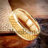 Carbon Fiber Inlay 4/6/8mm Gold Tungsten Engagement Wedding Rings for Men Women