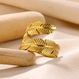 New In 18k Gold Colour Stainless Steel Rings For Women - Punk Hippie Foliage Open Party Jewellery Ring - The Jewellery Supermarket