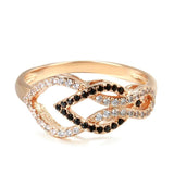 Lovely Crossing Hollow Filled 14K Rose Gold Full Black White AAA+ Zircon Diamonds Women Rings - Fashion Jewellery
