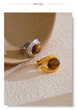 18K Gold Plated Popular Stainless Steel Natural Tiger Stone Geometric Charm Ring