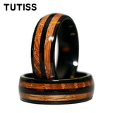 Double Groove Inlay Whiskey Wood, Domed High Polished Tungsten Carbide Rings