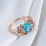 Shiny Blue Oval  Peach Heart Cutting Filled 14K Rose Gold AAA Zircon Crystals Rings For Women, Luxury Jewellery