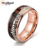 Koa Zebra Wood Antler Steel Arrows Inlay 6/8MM Tungsten Band Rings for Men Women