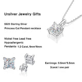 Princess Cut D Colour Moissanite Diamonds Jewellery Set for Women Silver Pendant Necklace Stud Earring with Certificate - The Jewellery Supermarket