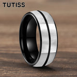 Dome Double Groove Inlaid With Mother Of Pearl Shell  6/8mm Tungsten Ring