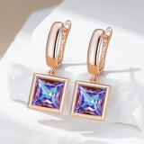14K Rolled Gold Square Gradient AAA Zircon Crystal Geometric Glossy Fashion Earrings