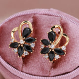 14 Karat Filled Gold Luxury Geometric Flower Black AAA Zircon Crsytal Dangle Earrings