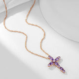 Sparkling Gold Colour Full Geometric Purple AAA Zircon Cross Pendant , Water Wave Chain Luxury Christian Jewellery - The Jewellery Supermarket