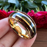 New Abalone Shell and Wood Inlay 8MM Gold Tungsten Wedding Ring for Men Women