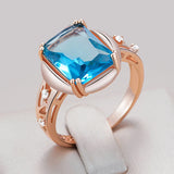 14 Karat Rolled Gold Square Blue AAA Zircon Crystal High Quality Daily Big Ring for Women