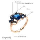 Hot Luxury Blue AAA Zircon Crystals Rolled 14K Rose Gold and Black Ring For Women Vintage Daily Fine Jewellery