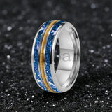 Gold/Blue Crystal Stones Guitar String Inlaid 8MM Men and Women Tungsten Rings