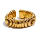18K Gold Plated Fashion Stainless Steel Round Elastic Minimalist Metal Classic Open Ring