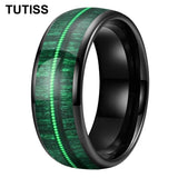 Dome Polishing Inlaid Green Wood Guitar String 6/8mm Men's Women's Tungsten Rings