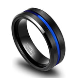 New Fashion Stylish Matte Brushed Black Plated Blue Lined Tungsten Rings - Engagement Wedding Jewellery - The Jewellery Supermarket